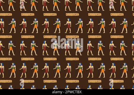 Motif Égypte antique sans couture. Sculptures hiéroglyphiques sur les murs extérieurs d'un ancien modèle égyptien. Peintures murales de l'Égypte ancienne. Grunge Égypte fond sans couture. Dieux égyptiens et motif pharaons Illustration de Vecteur
