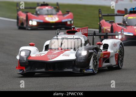 Stavelot, Belgique. 29th avril 2023. Toyota Gazoo Racing Toyota GR010 voiture de course hybride n°7 de la catégorie Hypercar est vu pendant la course de 6 heures de Spa-Francorchamps, le troisième tour du Championnat du monde d'endurance (WEC) FIA 2023 au circuit de Spa-Francorchamps à Stavelot, Belgique, 29 avril 2023. Credit: Zheng Huansong/Xinhua/Alay Live News Banque D'Images