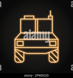 Icône de ligne de néon de voiture blindée. Véhicule militaire, symbole de transport militaire. Illustration vectorielle Illustration de Vecteur