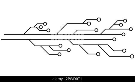 Circuits imprimés isolés sur fond blanc. Clipart technique avec des lignes et des anneaux aux extrémités. Séparateurs pour la conception. Conception vectorielle Illustration de Vecteur