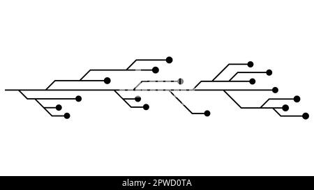 Circuits imprimés isolés sur fond blanc. Clipart technique avec des lignes et des points aux extrémités. Séparateurs vectoriels pour la conception. Illustration de Vecteur