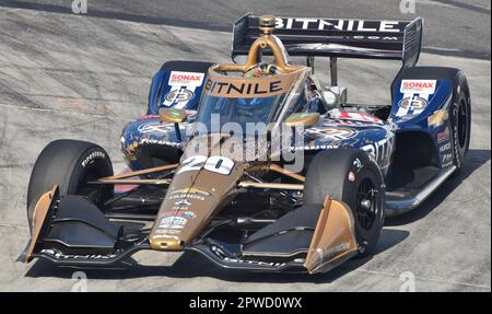 Long Beach, CA - 15 avril 2023: Conducteur IndyCar Conor Daly en compétition au Grand Prix de long Beach dans la voiture No 20 de Ed Carpenter Racing. Banque D'Images