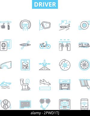 Jeu d'icônes de ligne vectorielle de pilote. Chauffeur, chauffeur, messager, pilote, opérateur, Le conducteur, l'illustration du navigateur présentent les symboles et les signes du concept Illustration de Vecteur