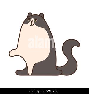 Chat heureux noir et blanc assis avec dessin animé patte Illustration de Vecteur
