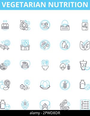 jeu d'icônes de la ligne vectorielle de nutrition végétarienne. Végétarien, Nutrition, à base de plantes, régime, protéines, Vitamines, grains illustration contour symboles concept Illustration de Vecteur