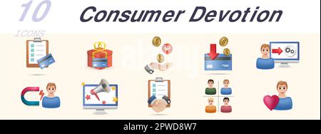 Dévouement des consommateurs. Icônes créatives : programme de crédit, carte de fidélité, avantage, remboursement, saas, fidélisation, promotion, responsabilité, segmentation, client Illustration de Vecteur