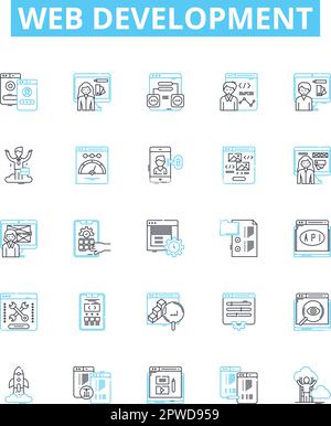 Jeu d'icônes de ligne vectorielle de développement Web. Web, développement, HTML, CSS, JavaScript, AJAX, illustration PHP esquisse des symboles et des signes de concept Illustration de Vecteur
