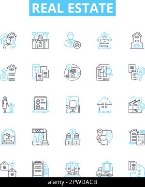 Ensemble d'icônes de lignes vectorielles immobilières. immobilier, investissement, courtier, hypothèque, terrain, l'illustration de la maison et de la location présente des symboles et des panneaux de concept Illustration de Vecteur