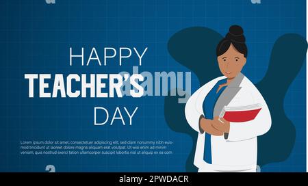 Bonne journée des enseignants. Journée des enseignants femmes et hommes. Art enseignant dessin animé style poster Illustration vectorielle. Illustration de Vecteur
