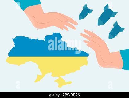 Mains protégeant l'Ukraine des missiles Illustration de Vecteur