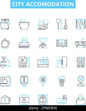 Ensemble d'icônes de ligne de vecteur de logement de ville. Urbain, hébergement, logement, habitation, appartement, code, illustration de la suite, symboles et signes de concept Illustration de Vecteur