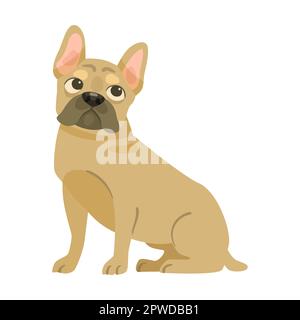 Joli boudogue français, illustration de dessin animé. Chiot drôle et adorable allongé sur le dos, assis et jouant sur fond blanc Illustration de Vecteur