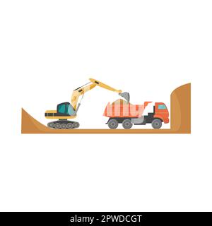Illustration vectorielle de pelle hydraulique et de camion sur chantier Illustration de Vecteur