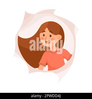 Dessin animé fille avec de longs cheveux regardant à travers trou illustration vectorielle Illustration de Vecteur