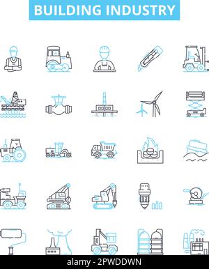Ensemble d'icônes de lignes vectorielles de l'industrie du bâtiment. Construction, architecture, infrastructure, plomberie, maçonnerie, Démolition, dessin d'illustration de la menuiserie Illustration de Vecteur