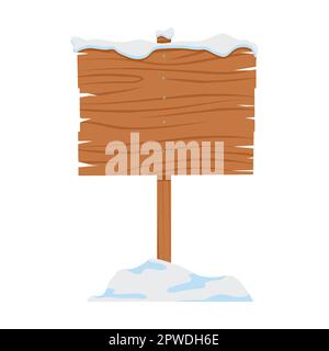 Illustration du panneau d'affichage, du panneau d'affichage ou du vecteur de bannière enneigé. Bois vintage chantant recouvert de neige de bois isolé sur fond blanc Illustration de Vecteur