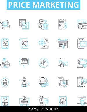 Jeu d'icônes de ligne de vecteur de marketing de prix. Prix, marketing, coût, stratégie, promotion, L'illustration ventes, remises présente des symboles et des panneaux de concept Illustration de Vecteur