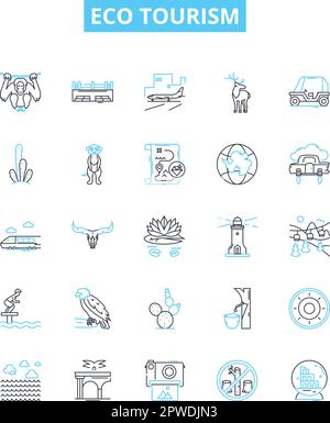 Jeu d'icônes de ligne vecteur éco-tourisme. Écotourisme, conservation, durabilité, vert, écologie, carbone, illustration du recyclage, esquisse des symboles de concept Illustration de Vecteur