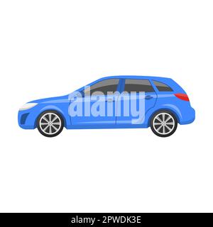 Illustration du vecteur voiture de la station bleue. Conception de la voiture, vue latérale du modèle à hayon, berline, coupé, vus, pick-up isolée sur fond blanc Illustration de Vecteur
