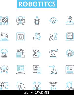 Ensemble d'icônes de lignes vectorielles Robotitcs. Robotique, automatisation, IA, programmable, machines, Autonome, l'illustration des réseaux décrit les symboles et les signes du concept Illustration de Vecteur