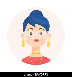 Femme élégante avec illustration de dessin animé représentant un petit pain bleu Illustration de Vecteur