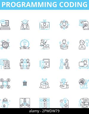 Programmation de l'ensemble d'icônes de ligne de vecteur de codage. programmation, codage, écriture de scripts, langage de codage, compétences en codage, algorithmes de codage, structure de codage Illustration de Vecteur