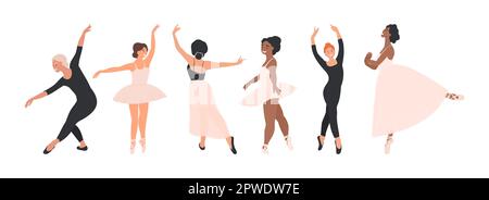 Ensemble de ballerines diverses en poses de Ballet Illustration de Vecteur