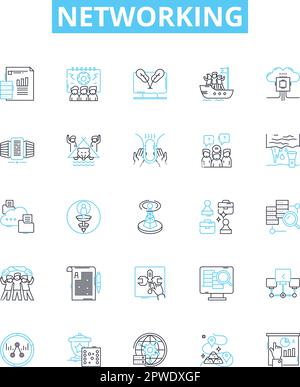 Ensemble d'icônes de ligne vectorielle réseau. Réseau, LAN, WAN, WiFi, routeurs, Concentrateurs, illustration Ethernet, présentent des symboles et des signes de concept Illustration de Vecteur