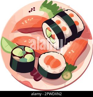 Repas de fruits de mer frais sur l'assiette avec sashimi Illustration de Vecteur