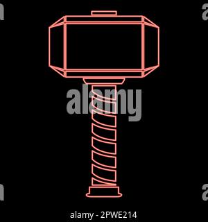 Neon thor's Hammer Thor Mjolnir viking mythologie scandinave superhéros norse arme rouge couleur vecteur illustration image plat style lumière Illustration de Vecteur