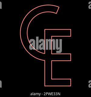 Néon euro-monnaie panneau ECU symbole européen ecu ce rouge couleur vecteur illustration image lumière plate Illustration de Vecteur