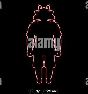 Néon samouraï le héros de la guerre japonaise silhouette guerrier rouge couleur vecteur illustration image plat style lumière Illustration de Vecteur