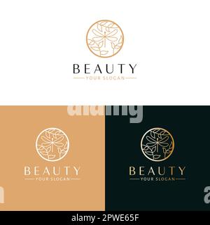 Design du logo Beauty Vector. Libellule en cercle. Modèle de logo Luxury. Illustration de Vecteur