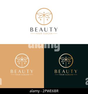 Design du logo Beauty Vector. Libellule en cercle. Modèle de logo Luxury. Illustration de Vecteur