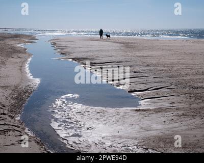 Spaziergänger am Meer, Spaziergänger mit Hund am Meer, Walkers au bord de la mer, marcheurs avec le chien au bord de la mer Banque D'Images