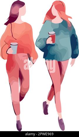 Couple de marche tenant le café et souriant Illustration de Vecteur