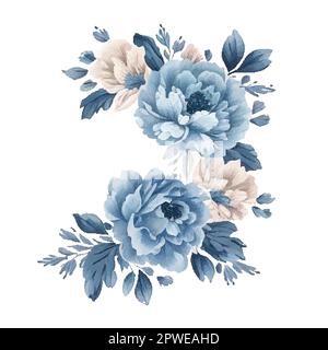 Cadre à fleurs vintage bleu aquarelle. Illustration de Vecteur