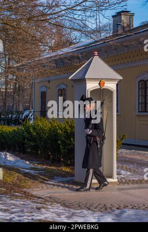 Garde de soldat marchant devant le palais royal d'Oslo, Norvège Banque D'Images