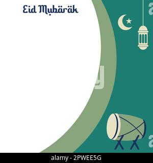 Twibbon Design Template, Ramadan et Eid Mubarak avec Bedug Drum Flat Vector Illustration. Illustration de Vecteur