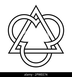 Triangle entrelacé avec trois segments d'un cercle, emblème de la Trinité. Trois cercles représentant le Père, le fils Jésus-Christ et le Saint-Esprit. Banque D'Images