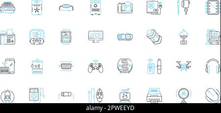 Ensemble d'icônes linéaires d'intégration électronique. Technologie, connectivité, automatisation, circuits, interfaces, Capteurs, vecteur de ligne de chipset et signes de concept Illustration de Vecteur