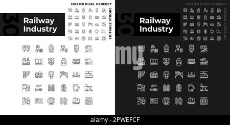 L'industrie ferroviaire pixels icônes linéaires parfaites pour le mode sombre et clair Illustration de Vecteur