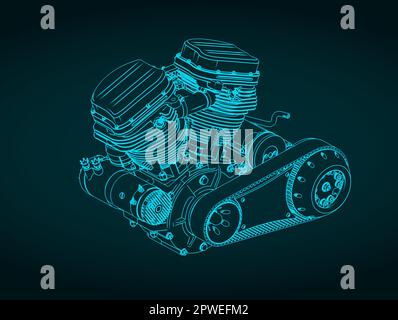 Illustration vectorielle stylisée d'un modèle de puissant moteur de moto Illustration de Vecteur