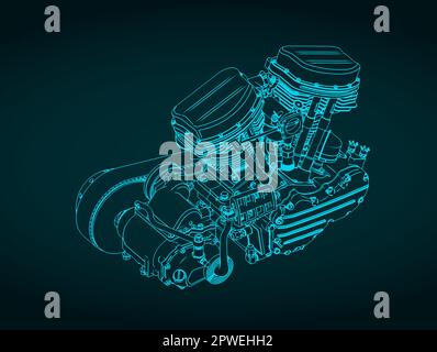 Illustration vectorielle stylisée d'un modèle de puissant moteur de moto Illustration de Vecteur