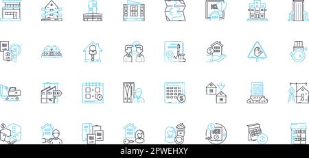 Icônes de propriété linéaires définies. Immobilier, propriété, investissement, propriété, capitaux propres, Hypothèque, vecteur de ligne de prêt d'actions et signes de concept. ROI Illustration de Vecteur