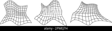 Grille de perspective déformée. Pack avion rectangle Glitch. Ensemble d'éléments futuristes ondulés. Ondulations filaires. Collection d'arrière-plan vectoriel abstrait. Illustration de Vecteur