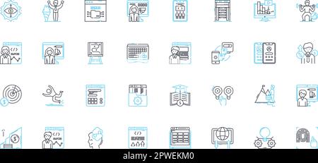 Jeu d'icônes linéaires de conception Web. Esthétique, facilité d'utilisation, Accessibilité, interactivité, réactif, Typographie, vecteur de ligne de grille et signes conceptuels. Couleur Illustration de Vecteur