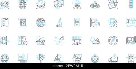 Ensemble d'icônes linéaires de navigation par satellite. GPS, satellites, navigation, coordonnées, suivi, Cartographie, vecteur de ligne globale et signes conceptuels. Précision Illustration de Vecteur