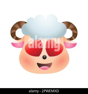 Illustration vectorielle de dessin animé de visage de mouton isolée. Adorable animal de ferme emoji. Illustration de Vecteur