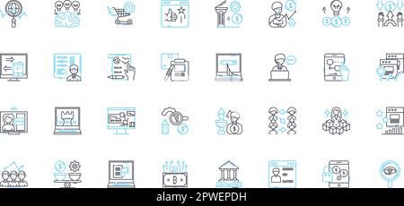 Jeu d'icônes linéaires de comptabilité. Audit, budgétisation, tenue de livres, bilan, flux de trésorerie, Dépréciation, vecteur de ligne de dettes et signes de concept. Dépenses Illustration de Vecteur